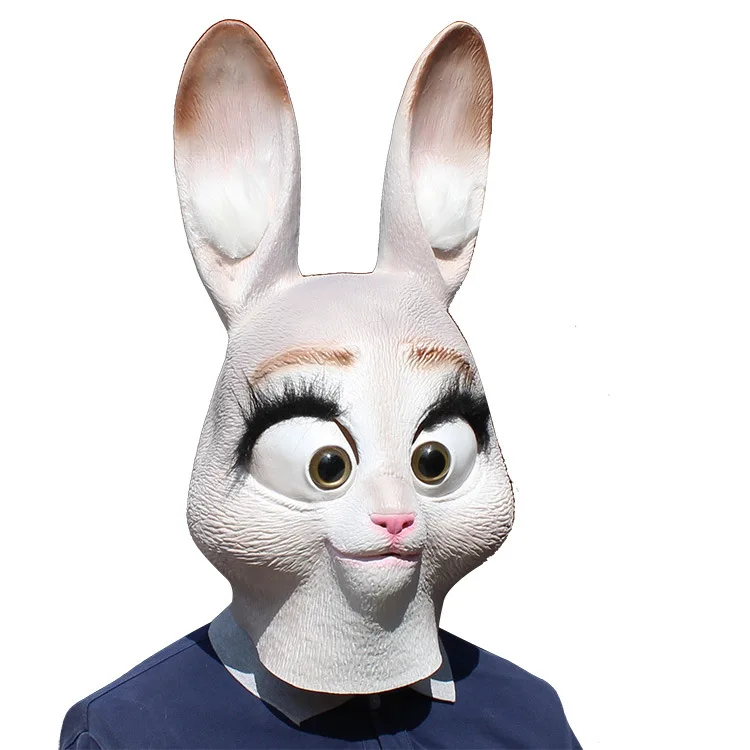 New Wholesale White Rabbit Bunny Head Mask Latex Full Head Animal Rabbit Mask Halloween Party Fancy Dress Carnival Masks