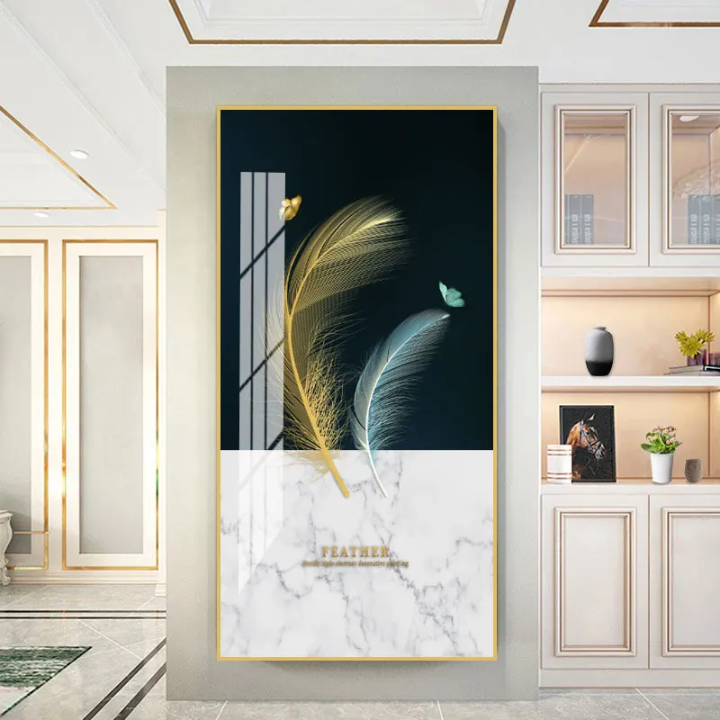 Modern popular mural painting color feather wholesale custom crystal wall painting