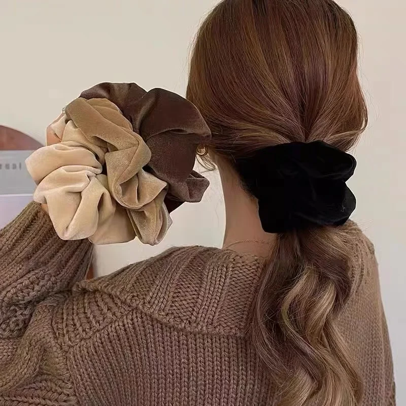 jumbo velvet hair scrunchies custom logo women solid color elastic velvet scrunchies