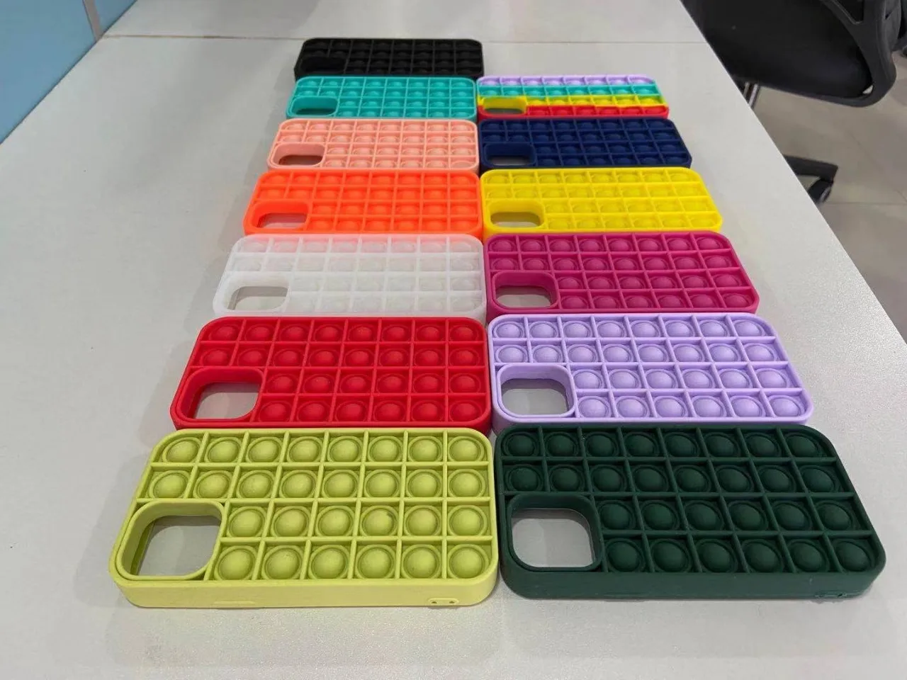 
tie dye mix color pops it Phone Case Silicone Shockproof 2 in 1 Back Cover Push Bubble Fidget Toy Phone Case for iPhone 12 