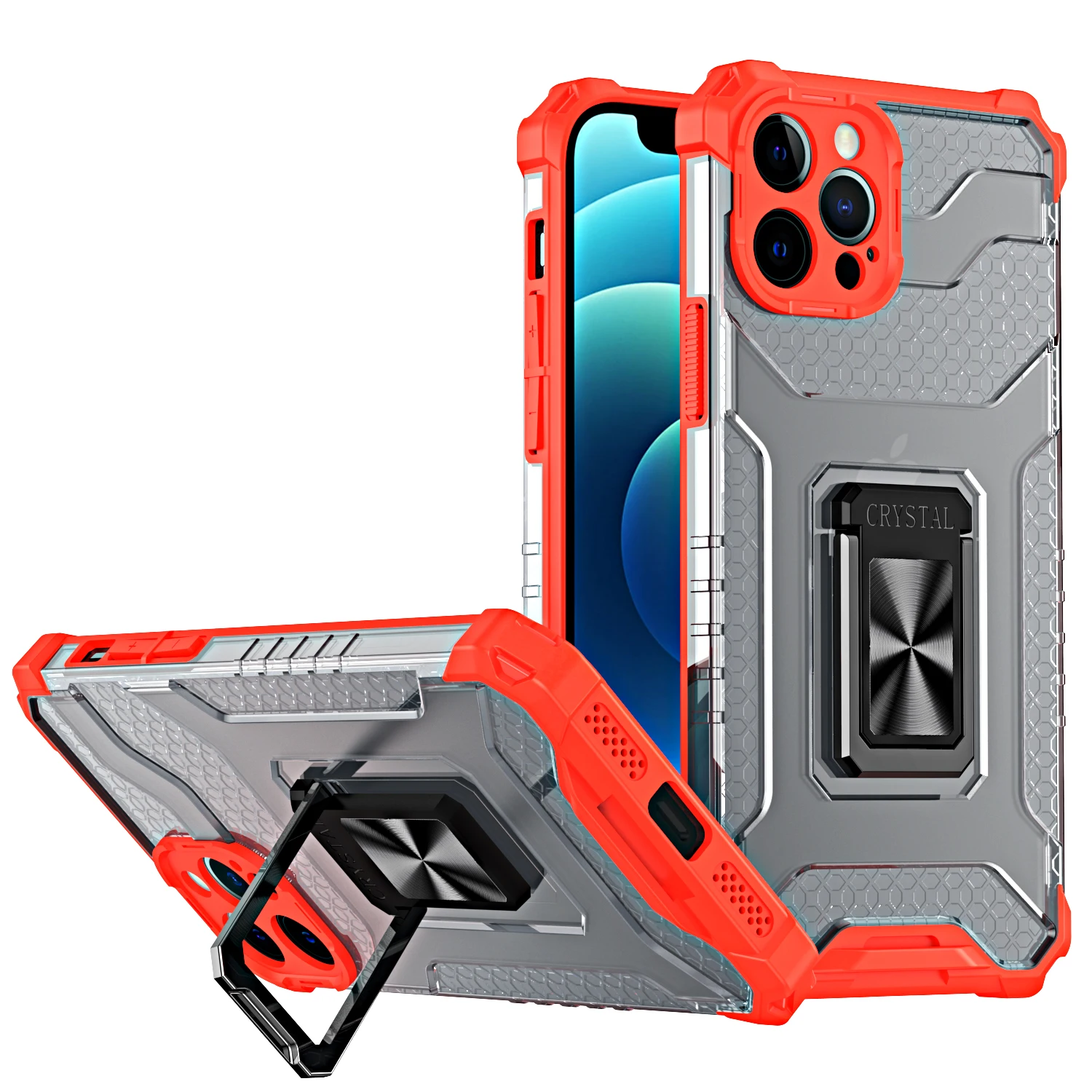 New Rugged Military Grade Armor Phone Case for iPhone 12 Pro Max Mini 11 Pro XS Max XR 6 6S 7 8 Plus Ring Holder Kickstand Cover