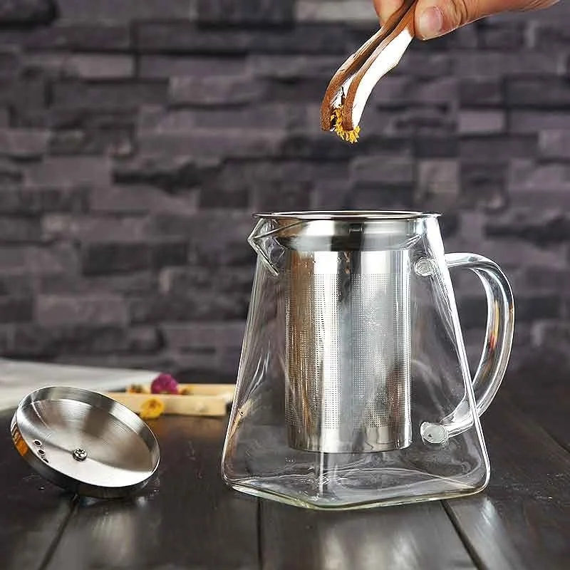 
550ml/20OZ Borosilicate Glass Teapot Heat Resistant Square Glass Teapot With Tea Infuser Filter Flower Tea Pot 