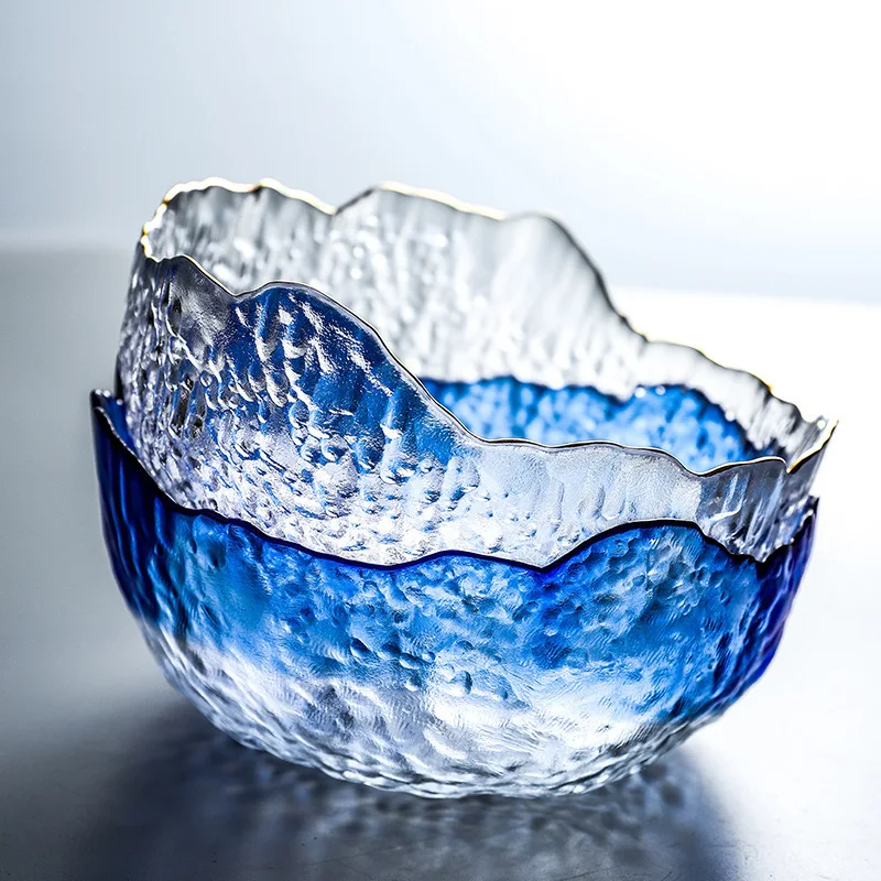 Nordic Wholesale Discount Custom Size Classic Irregular Glass Bowl Set Colored Glass Salad Bowl Glass Fruit Bowl