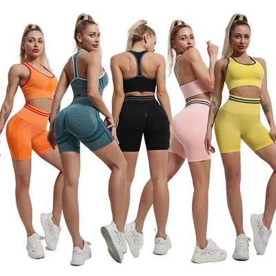 new arrival custom activewear bright crop top ropa deportiva para damas 5 piece women sport gym fitness set seamless yoga set