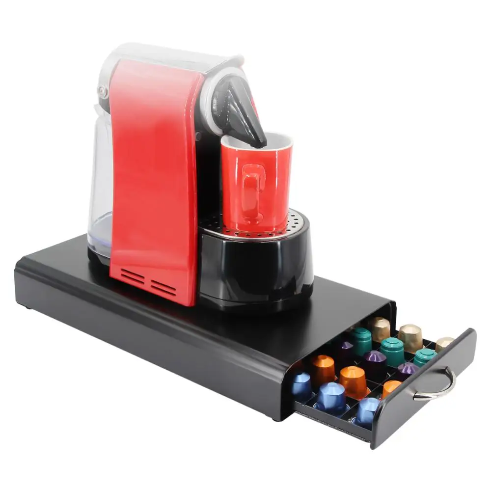 High Quality Metal Black Powder Coated Nespresso Coffee Pod Holder 50Pcs Countertop Kitchen Shelf Storage for Coffee Capsules
