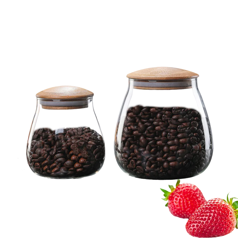 Eco-friendly Handmade Mushroom Shape Cute Airtight Glass Jar With Bamboo Lid For Food Storage Container For Coffee Bean