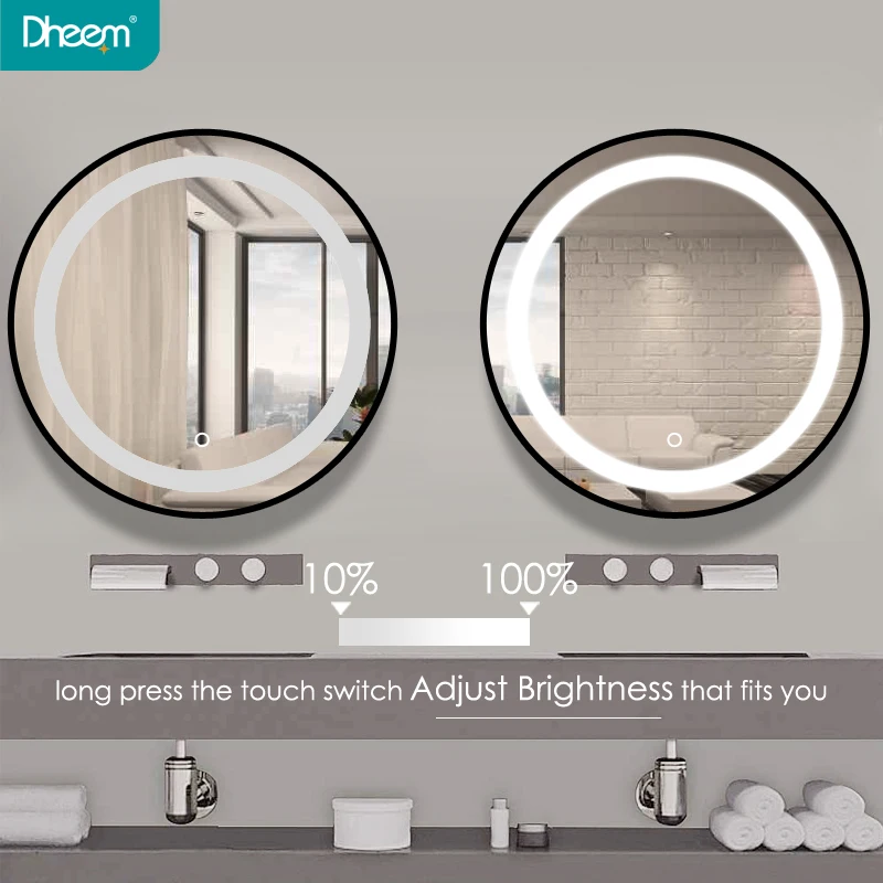
DHEEM Modern Round Wall Mounted Bathroom Framed LED Mirror 