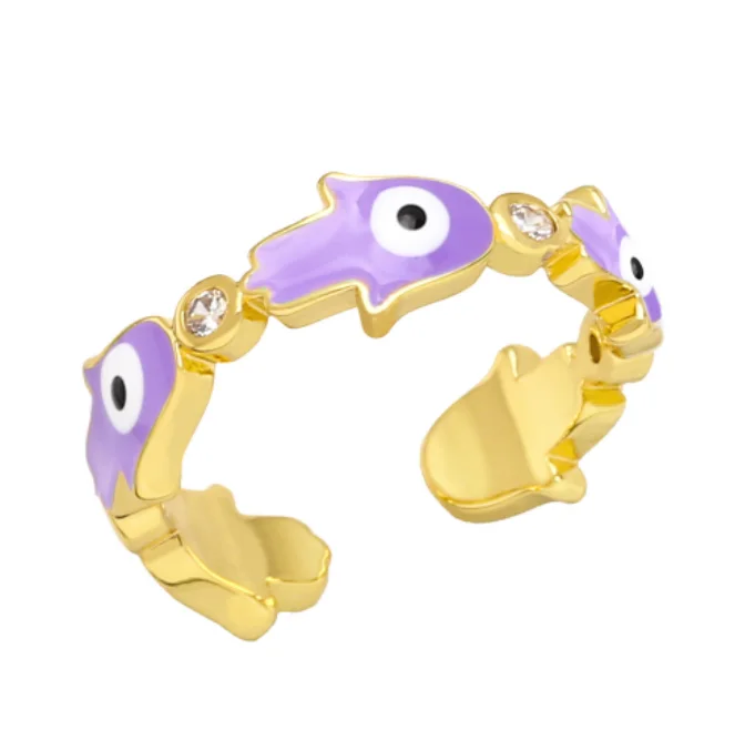 Trendy Enamel Evil Eyes Ring Gold Bohemian Colorful Oil Drip Turkish Blue Eye Ring