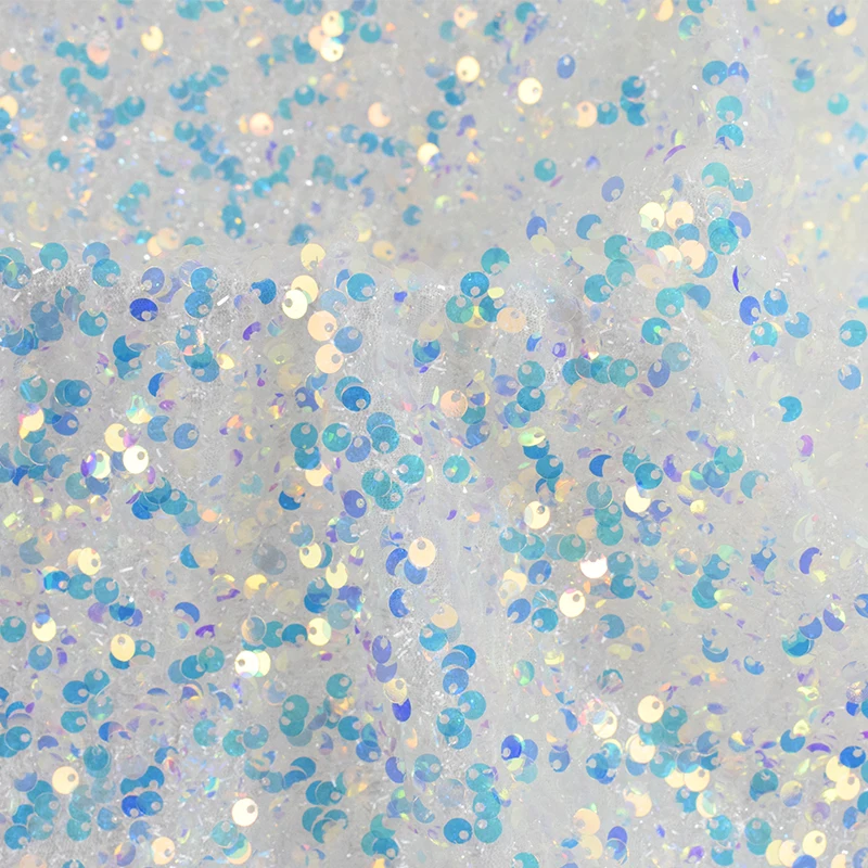 100 % Polyester Foam Fabric Iridescent Sequin Embroidery Sequin Fabric For Garment