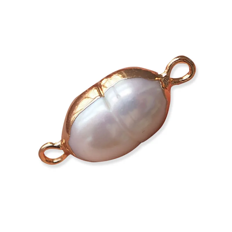 New Arrived Double Jump Ring Gold Plated Copper Alloy Jewelry White Freshwater  Pearl Necklace Pendant For Women