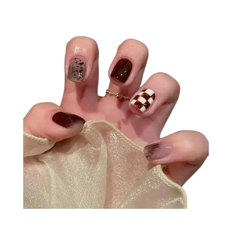 Фальшивые ногти Красный Размер S 2024 24 упаковки полный набор мягких гелевых натуральных искусственных ногтей накладные F