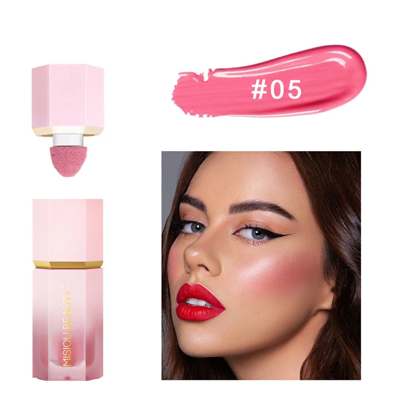 New Arrival Face Makeup Soft Sponge Tip Pigmented Blusher Long Lasting Vegan Matte Cheek Tint Dewy Liquid Blush Waterproof 50g