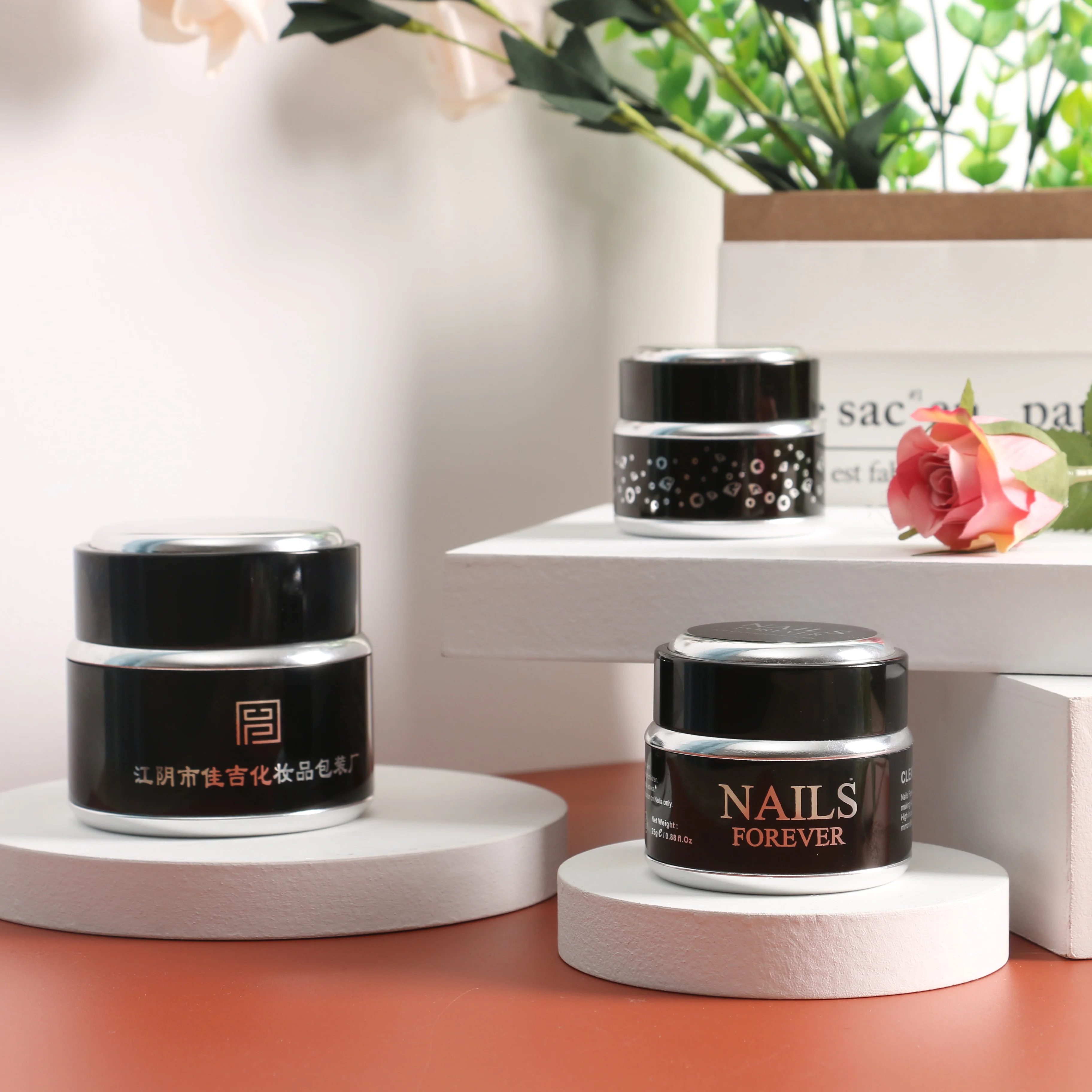 Luxury cosmetic jar products plastic silver cap empty soap red frosted black face cream sample hair powder skincare packaging