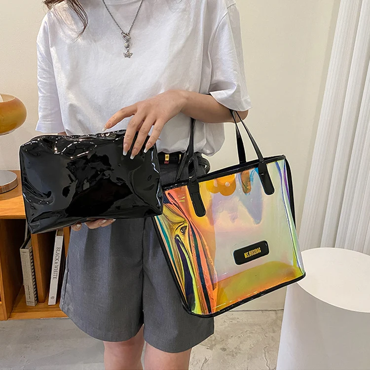 Reasuble Eco Large Waterproof Vinyl Jelly Clear Shopping Handbag Custom Transparent Neon Plastic PVC Tote Beach Bag