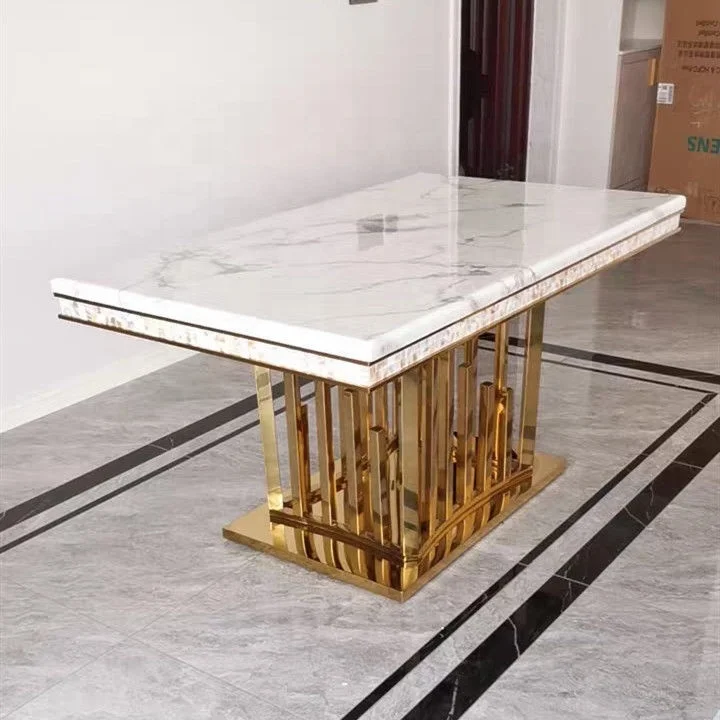 luxury dining room furniture modern metal dining table set 8 seater gold dining table