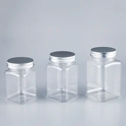 Wholesale bulk sales Different size plastic square plastic jar with aluminum lid for snacks