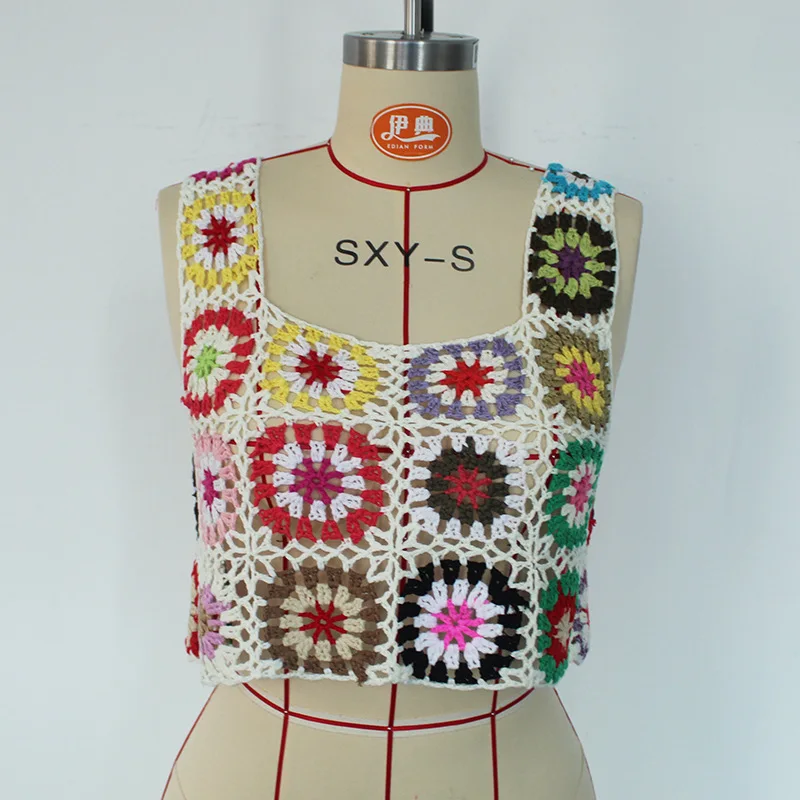 JSN9202262 Hand hook floral block knitted suspenders women sexy fashion seaside swimsuit vacation Bikini small suspenders