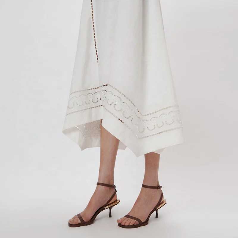 New Design Summer Thin Straps Khaki Linen Backless Dresses Wholesale White Linen Dress Women Silk Dress