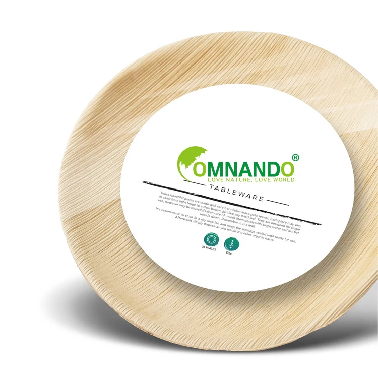 Disposable areca palm leaf wooden plate round eco friendly plates 8inch