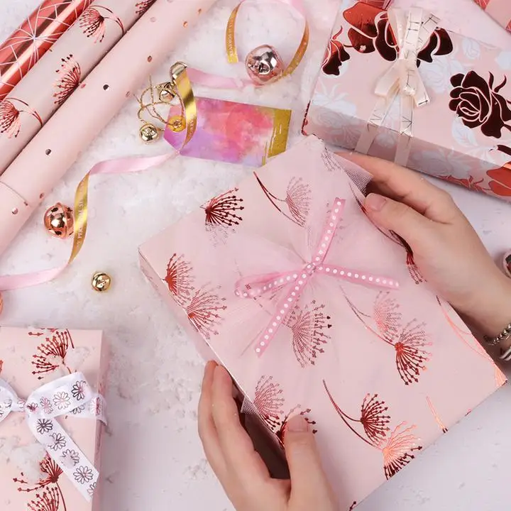 Foil Custom Printed Wrapping Paper Roll Colorful Tissue Paper Gift Wrapping Paper Manufacturer Rose GOLD Gift Packing Carton Box