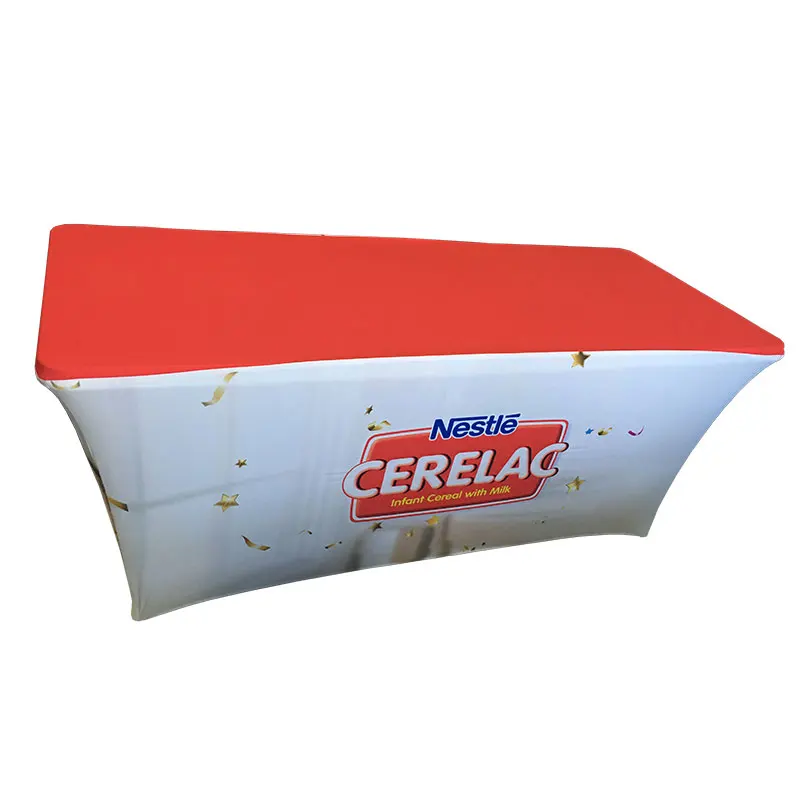 China factory 6FT custom printed polyester heat transfer table elastic cover for wedding advertising exhibition