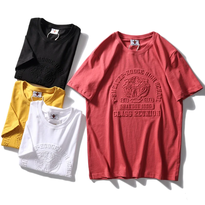 Printing 100% Cotton Thick Casual Men TShirt Custom Logo Plain Blank Printing 3d Printing Embossed T shirt