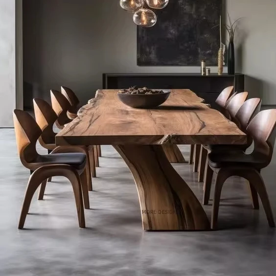 MORE DESIGN Modern Factory Price Wooden Kitchen Furniture Live Edge Slab Solid Walnut Wood Restaurant Dining Table