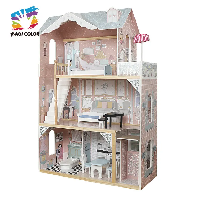 FSC Certified Children Pretend Play Wooden Big DollHouse Toys with Elevator W06A400C