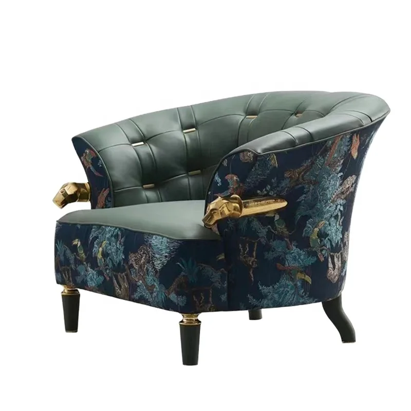 European-style designer backrest single leather sofa chair light luxury leather living room hotel lazy leisure tiger chair