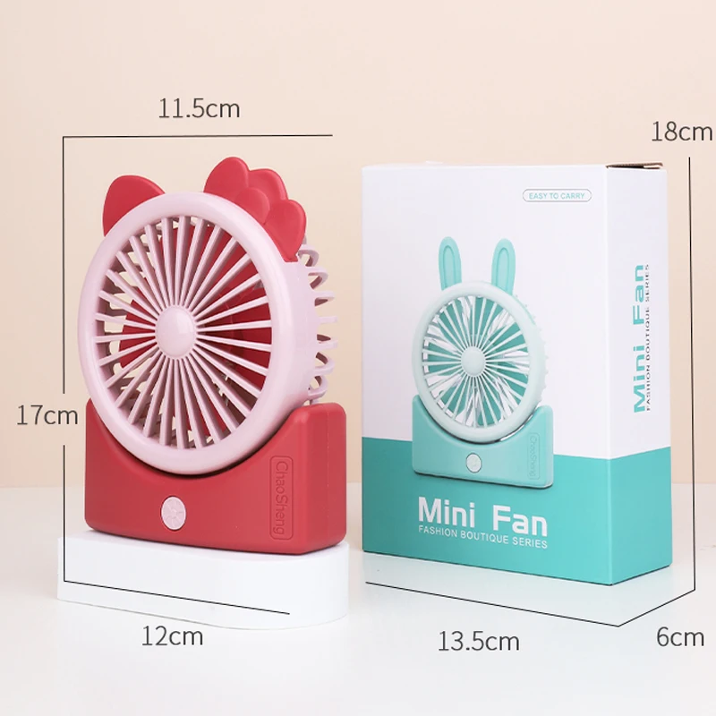 Wholesale cartoon mini desk fan quiet USB rechargeable handheld fan student gift