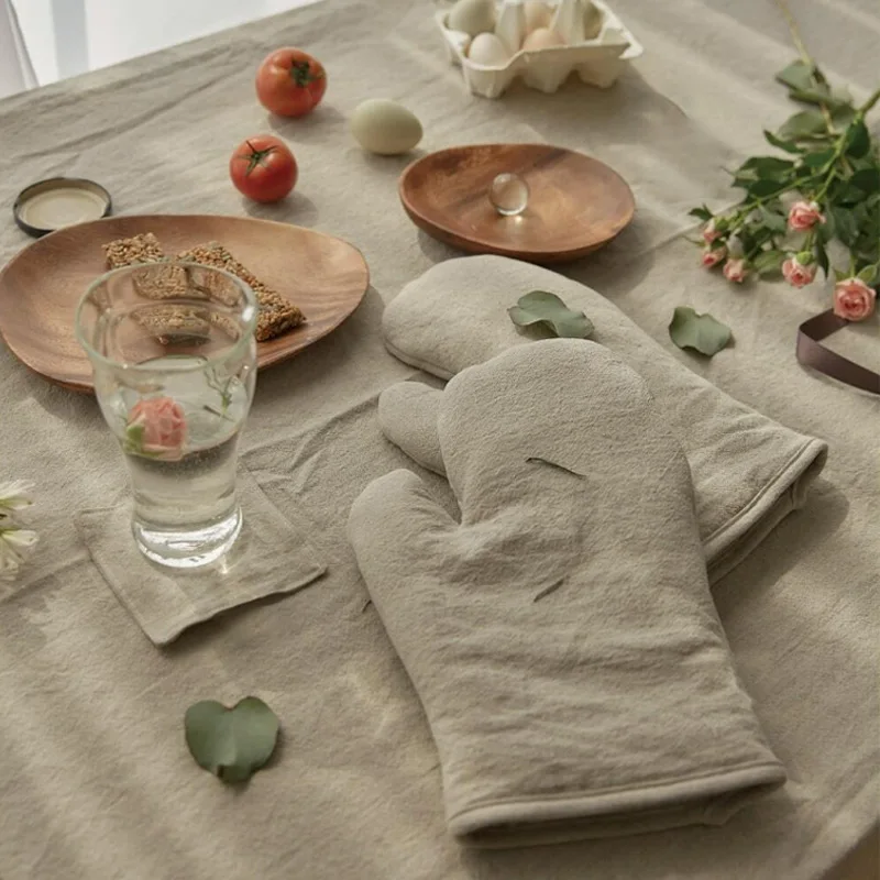 Wholesale Anti-heat Thicken Mitts Sublimation Baking Linen Oven Gloves
