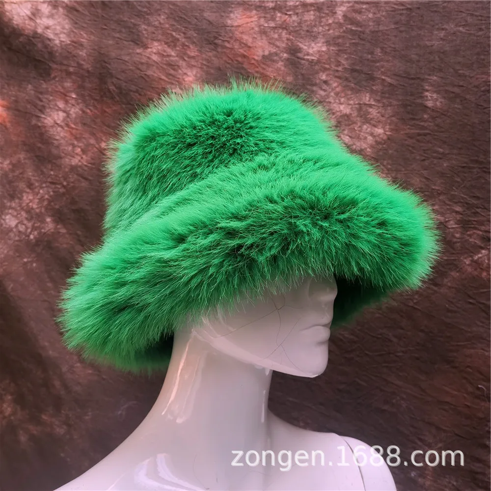 2022 Winter Women Keep Warm Rainbow Hat Faux Fox Fur Basin Female Fashion Casual Party Bucket Hat Music Festival Thickened Hat