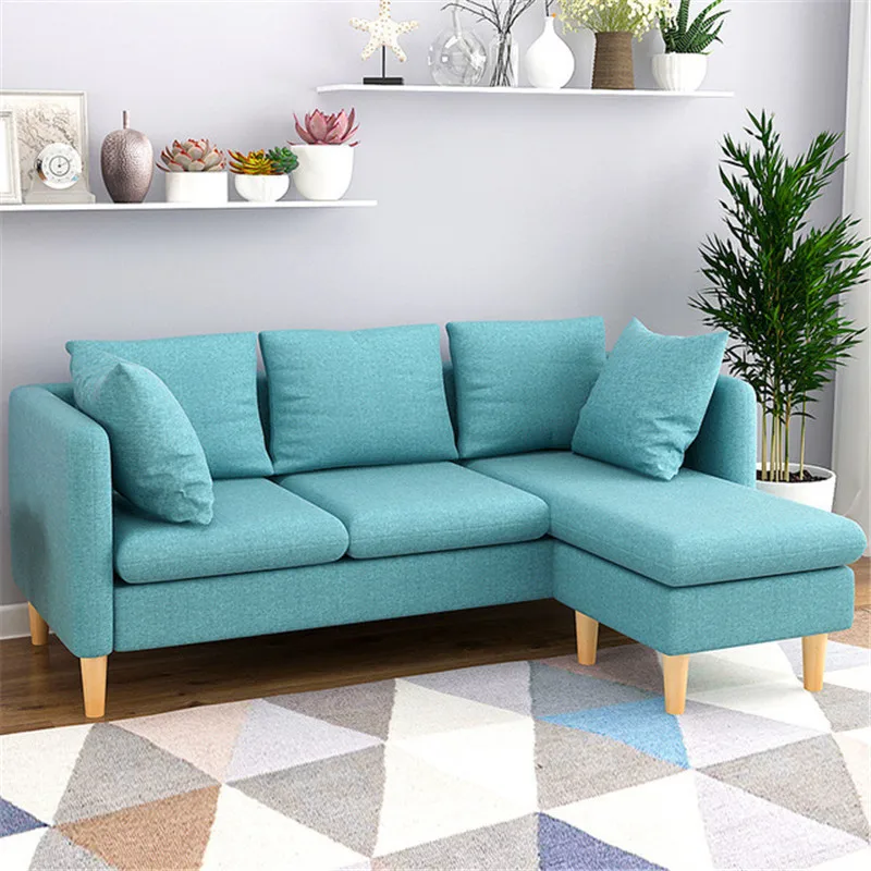 
Durable Simple Cloth Sofa Solid Wood Legs Removable and Washable 3-Seat Sofa Living Room Furniture 