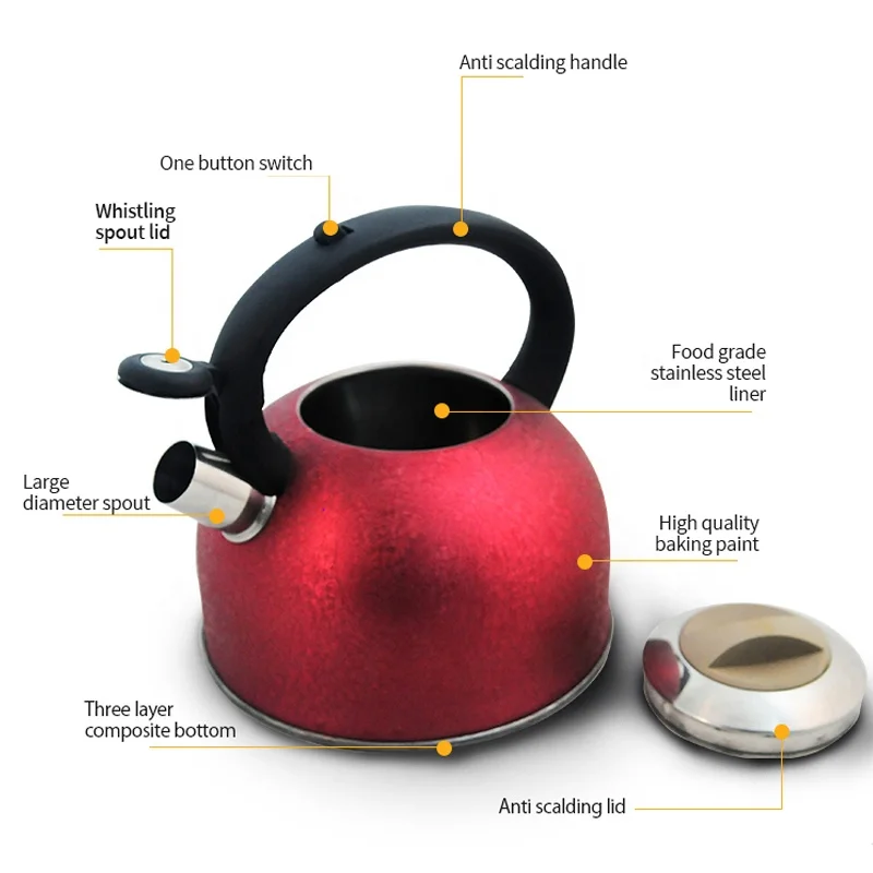 Water Kettle for Kitchen Stove Top Useful Housewares Whistling Stainless Steel Kettle Red/Champagne/Black color to choose