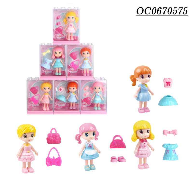 Cartoon lovely little girls plastic dolls toys for child with dress up accessories