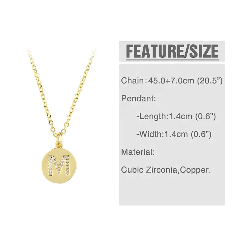 Moyamiya fashion jewelry necklace rhinestone initial  letter pendant coin necklace men women Chinese online markets