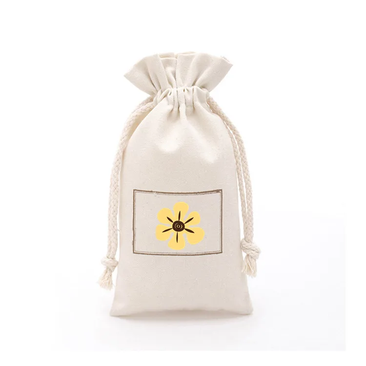 
Promotional wholesale small cotton tote canvas fabric drawstring packaging custom gift bags 
