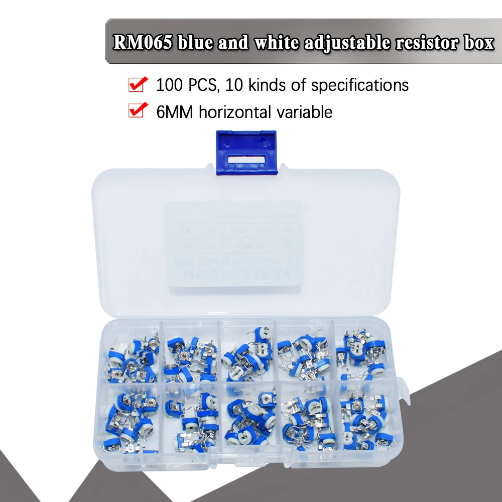 10 Kinds Of 100 (100R - 1M) RM065 Blue And White Adjustable Resistor 6MM Sorting Kit