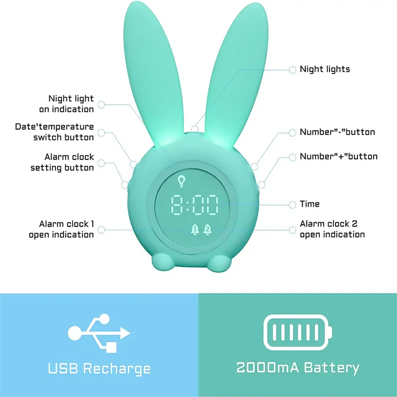 Hot selling cute rabbit    Snooze alarm  clock with   USB Charging