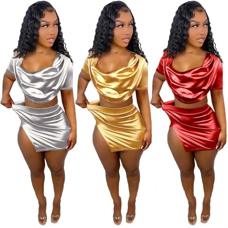 2022 Sexy 2 Piece Dresses Sets Outfits Women Party Club Wear Bodycon Dresses Crop Tank Tops Two Piece Skirt Dresses Set Clothing