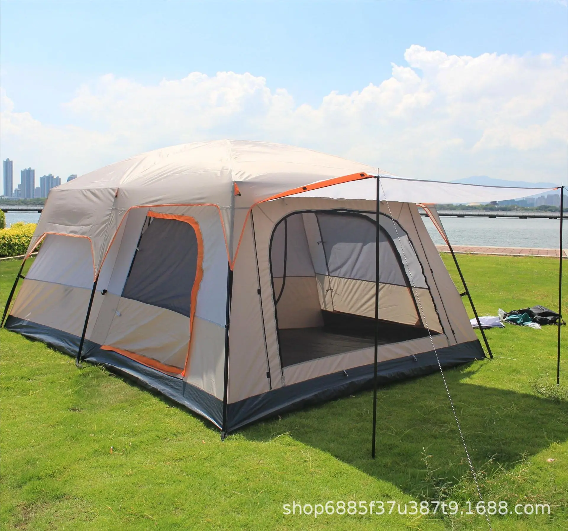 Outdoor Fully Covered Vinyl Waterproof Sunscre Tent Four-Bedroom Two-Living Room Bold Automatic Aluminum Pole Double Oxford