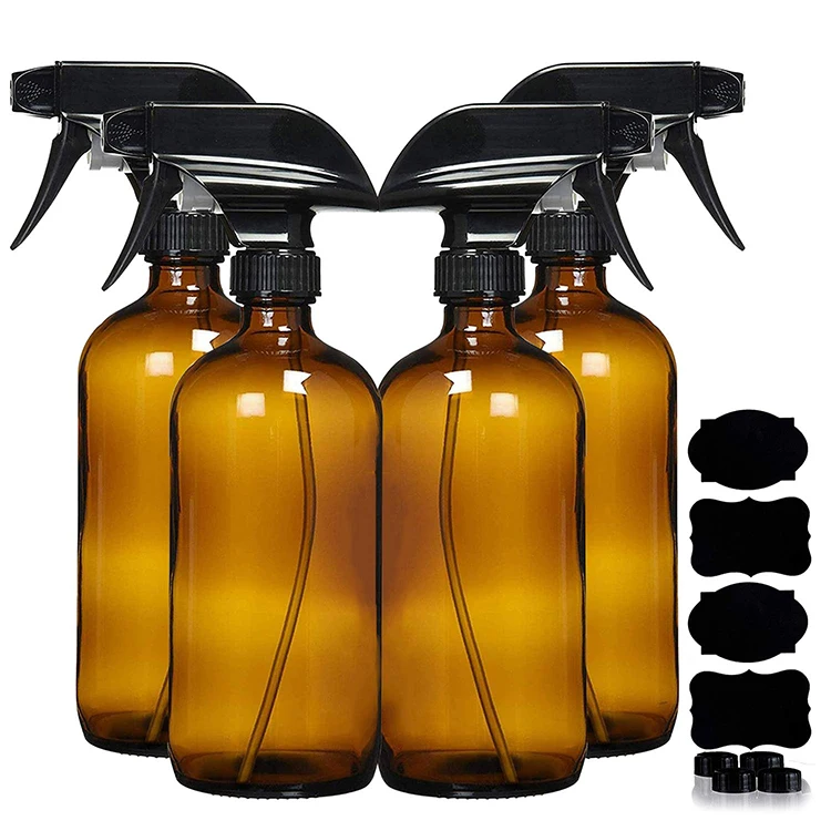 Custom Amber Glass Spray Bottle Mist 500ml Amber Boston Round Glass Essential Oil Spray Bottle with Trigger