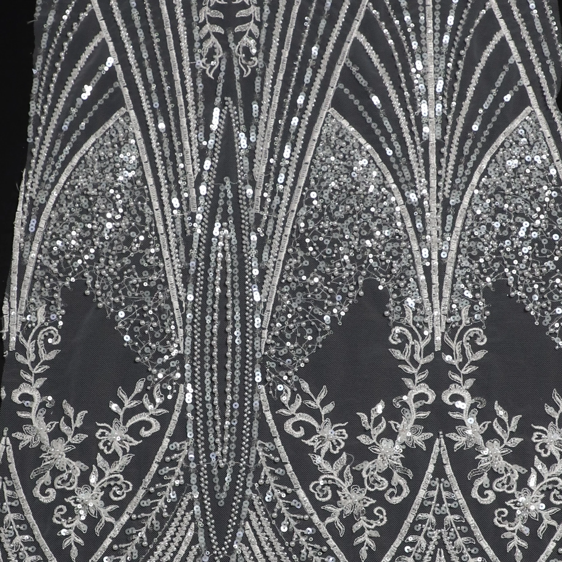 J130907ZA White pearls new palace style  beaded lace fabric for wedding dress