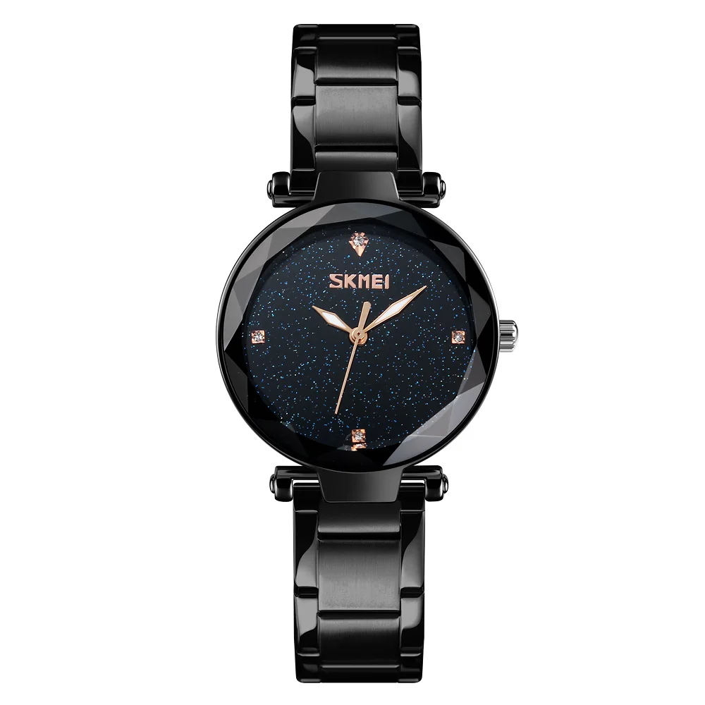 Skmei 9180 unique design  black ladies hand watch luxury diamond jam tangan waterproof women quartz watch