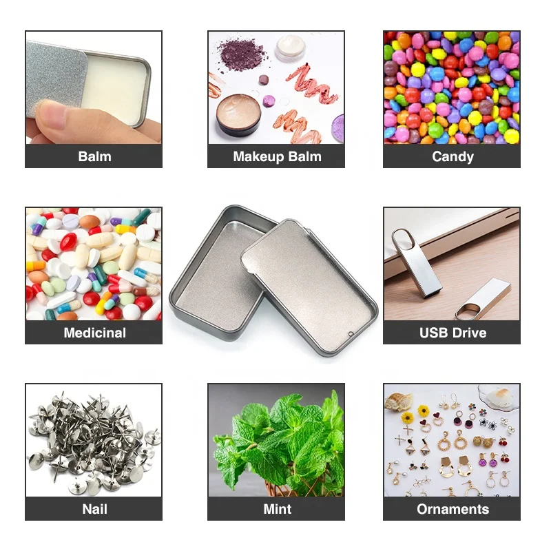 New Products Lip Balm Sliding Tin Box Rectangular Embossed Metal Small Slide Top Mini Metal Tins For Mint Candy