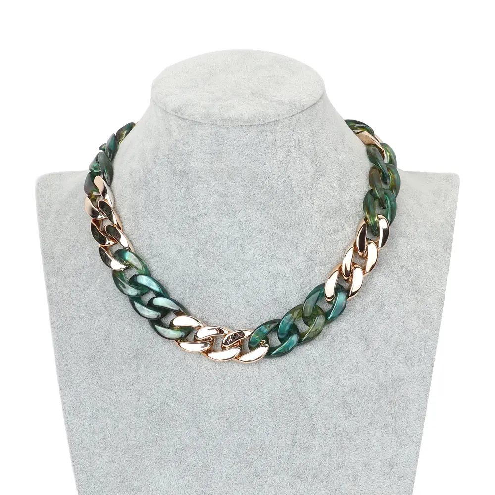 Popular Bohemia Style Colorful Necklace Simple Custom Length Chain Jade Marble  Acrylic Resin Necklace for Women Party Jewelry