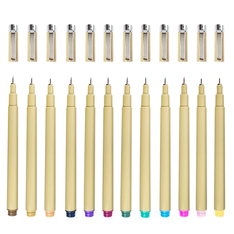 Custom 12 Colors Fineliner Color Sketch Drawing Art Marker Waterproof Microline Pen Set