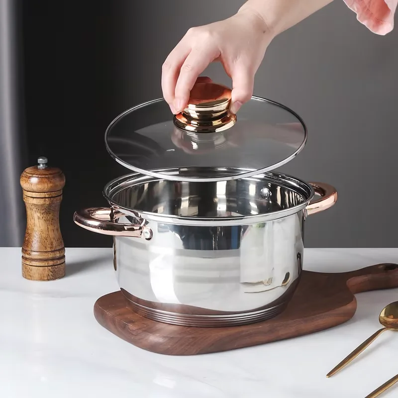 Light Luxury Rose Gold Kitchenware Morden Style Non Stick 6 Pcs Cookware Set With Handle Stainless Steel Saucepan Set