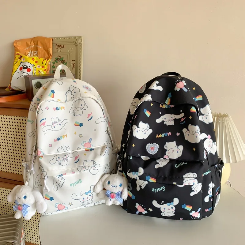Cartoon Sanrioed Backpack Large Capacity High School Student Schoolbag Printed Cinnamoroll Nylon Travel Bags