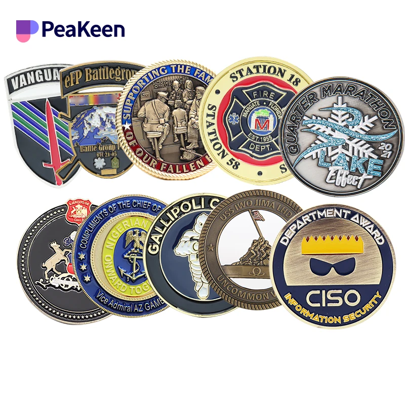 Custom Old Coin Islam Thin Blue Gold Plated Line Souvenir Stainless Steel Coin 18K Roman Statue Gold